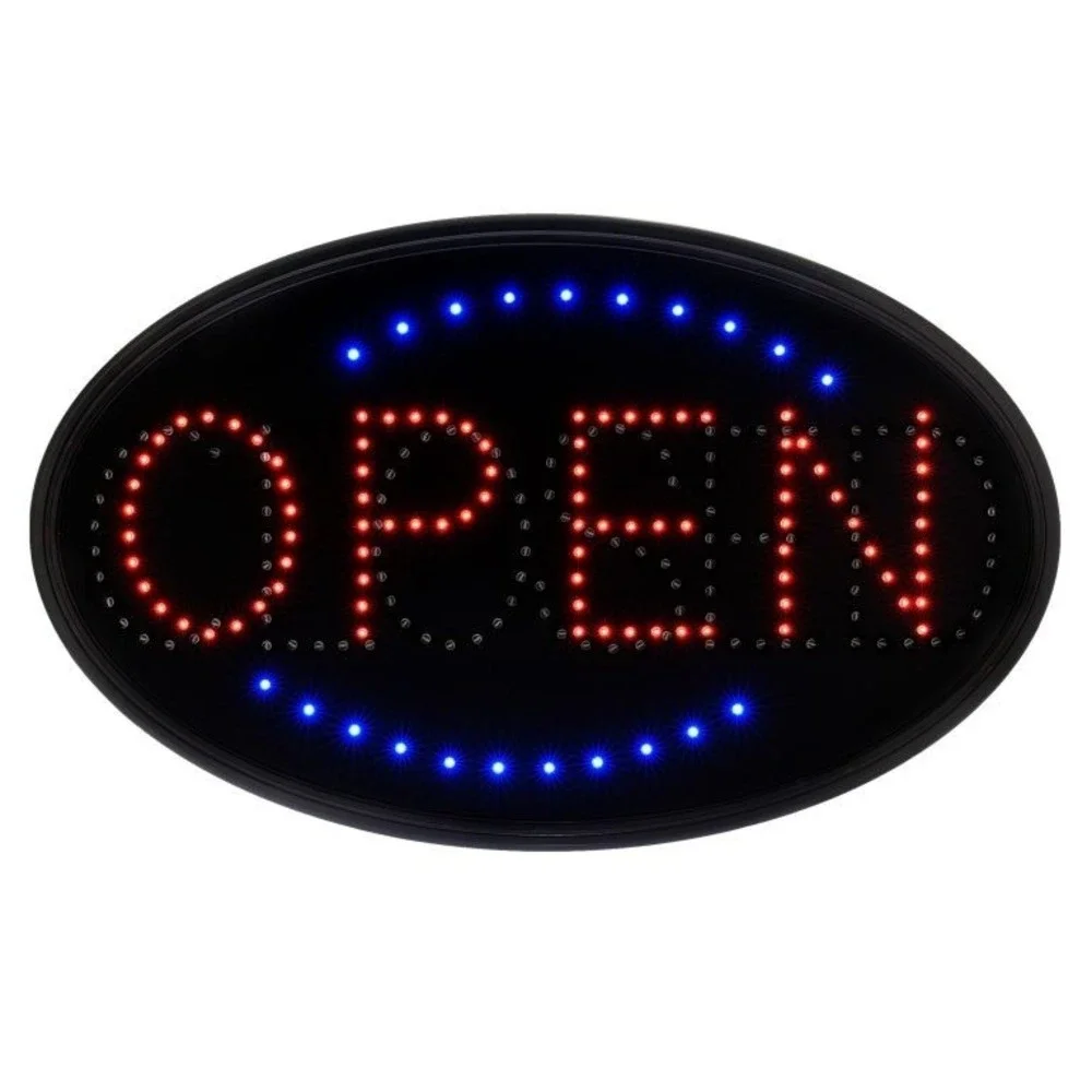 Alpine LED Open Closed Sign 23" x 14" Oval Lighted Store Display Plug-In - Picture 3 of 9